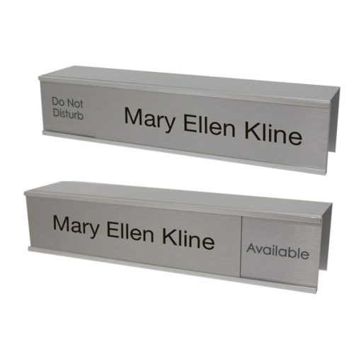 Cubicle Slider Signs and Name Plates in Brushed Silver Metal with Custom-Printed Text - NapNameplates.com