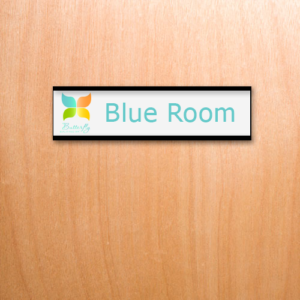 Plastic office name plates with logos and vibrant graphics. Ideal for employees, door signs, lobbies and more. NapNameplates.com