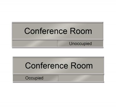 Occupied Slider Sign for Conference Rooms in Brushed Silver - Nap Nameplates