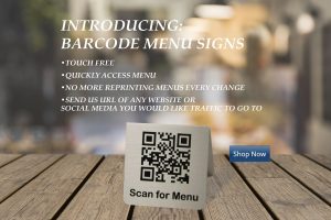 QR Barcode Menu Sign for Tables, Brushed Aluminum Metal - NapNameplates.com